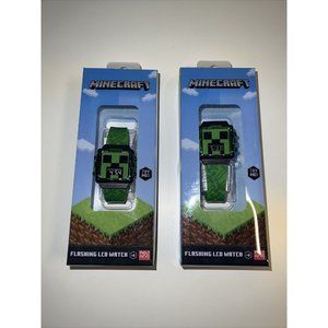 Lot Of 2 Minecraft Green Creeper LCD Watch Adjustable